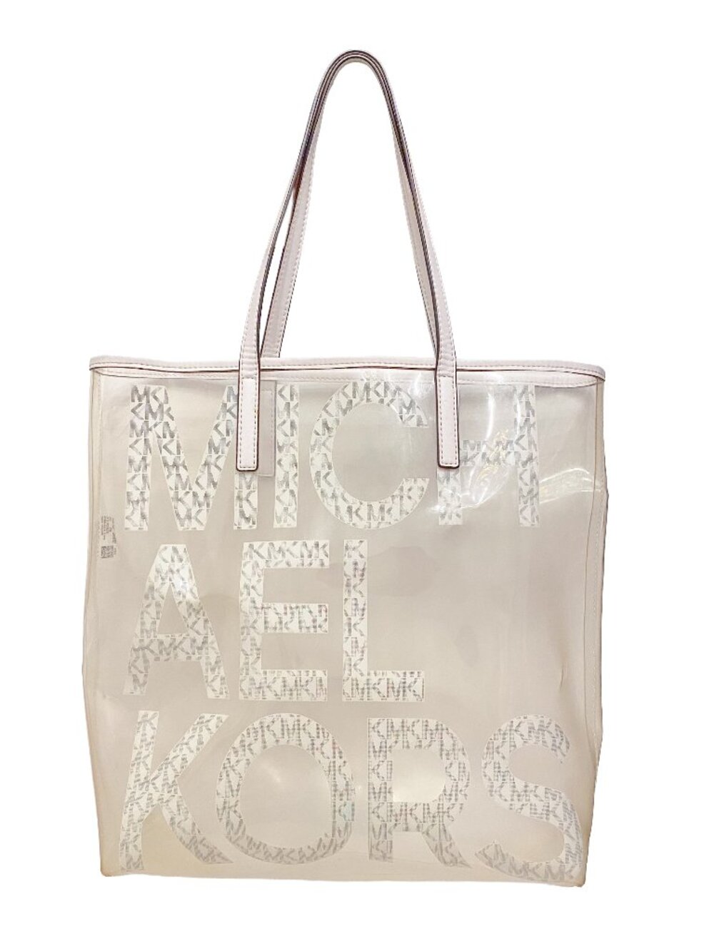 MICHAEL KORS "The Michael" Clear PVC Large Logo Tote Bag White Fair